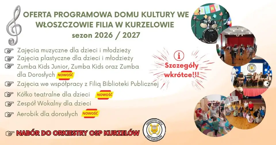 Dom Kultury we Włoszczowie ogłasza ofertę zajęć na sezon 2026/2027 w filii w Kurzelowie