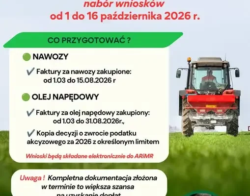 ARiMR przypomina rolnikom o dopłatach do nawozów i zwrocie akcyzy za paliwo