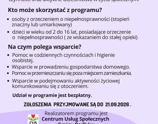 Gmina Radków: rusza nabór do programu „Asystent osobisty osoby z niepełnosprawnością” – edycja 2027