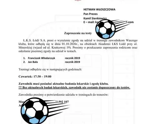 Dwóch młodych piłkarzy z Akademii otrzymało zaproszenie na treningi ŁKS Łódź