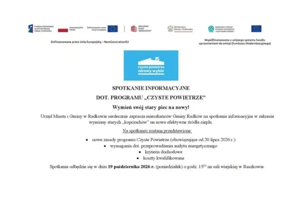 Radków: spotkanie o programie „Czyste Powietrze” – nowe zasady od lipca 2026