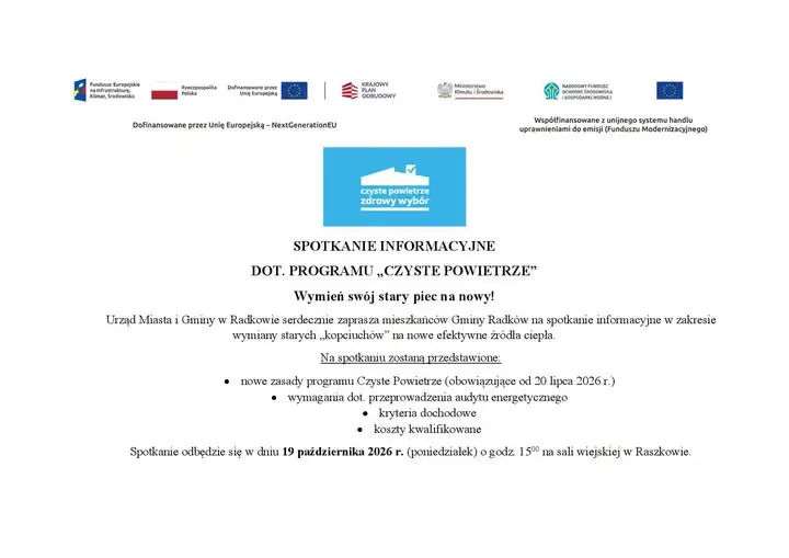 Radków: spotkanie o programie „Czyste Powietrze” – nowe zasady od lipca 2026