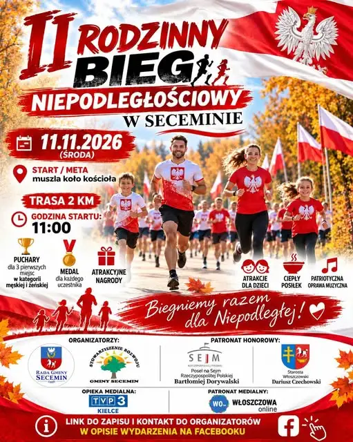 Drugi Rodzinny Bieg Niepodległościowy w Seceminie – zapisy trwają
