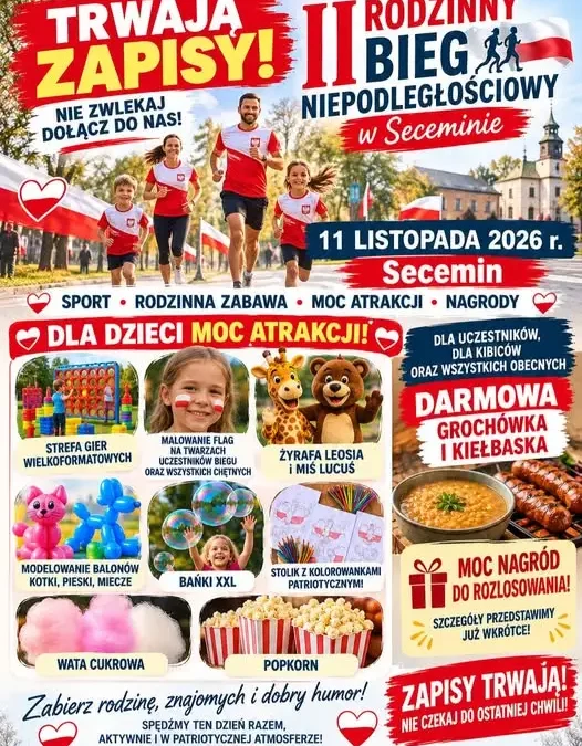 Secemin: trwają zapisy na Drugi Rodzinny Bieg Niepodległościowy